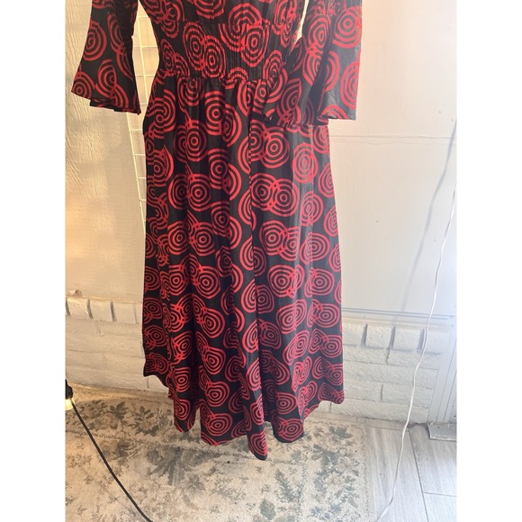 India‎ Batik Plus Red/Black Wax Dress African Print One Size 100% Cotton Boho - Picture 5 of 16